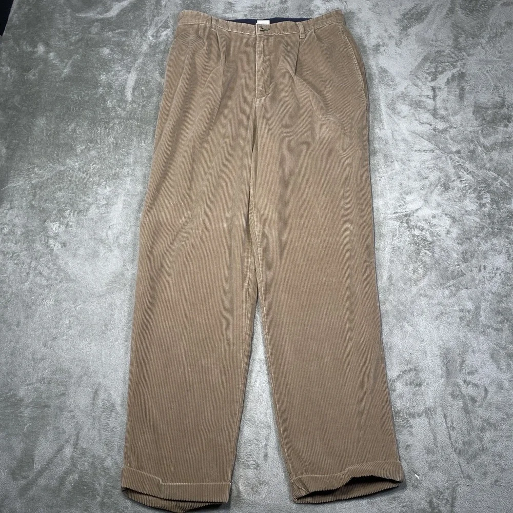 Tommy Hilfiger Pants Mens 36x32 Tan Corduroy Pleated Casual Crest Logo Classic